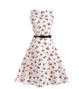 Cherry Print Vintage Dress Women 2019 Summer Pin Up Dresses 50s Rockbility Robe Plus Size A-Line Party Vestidos Red | Женская одежда