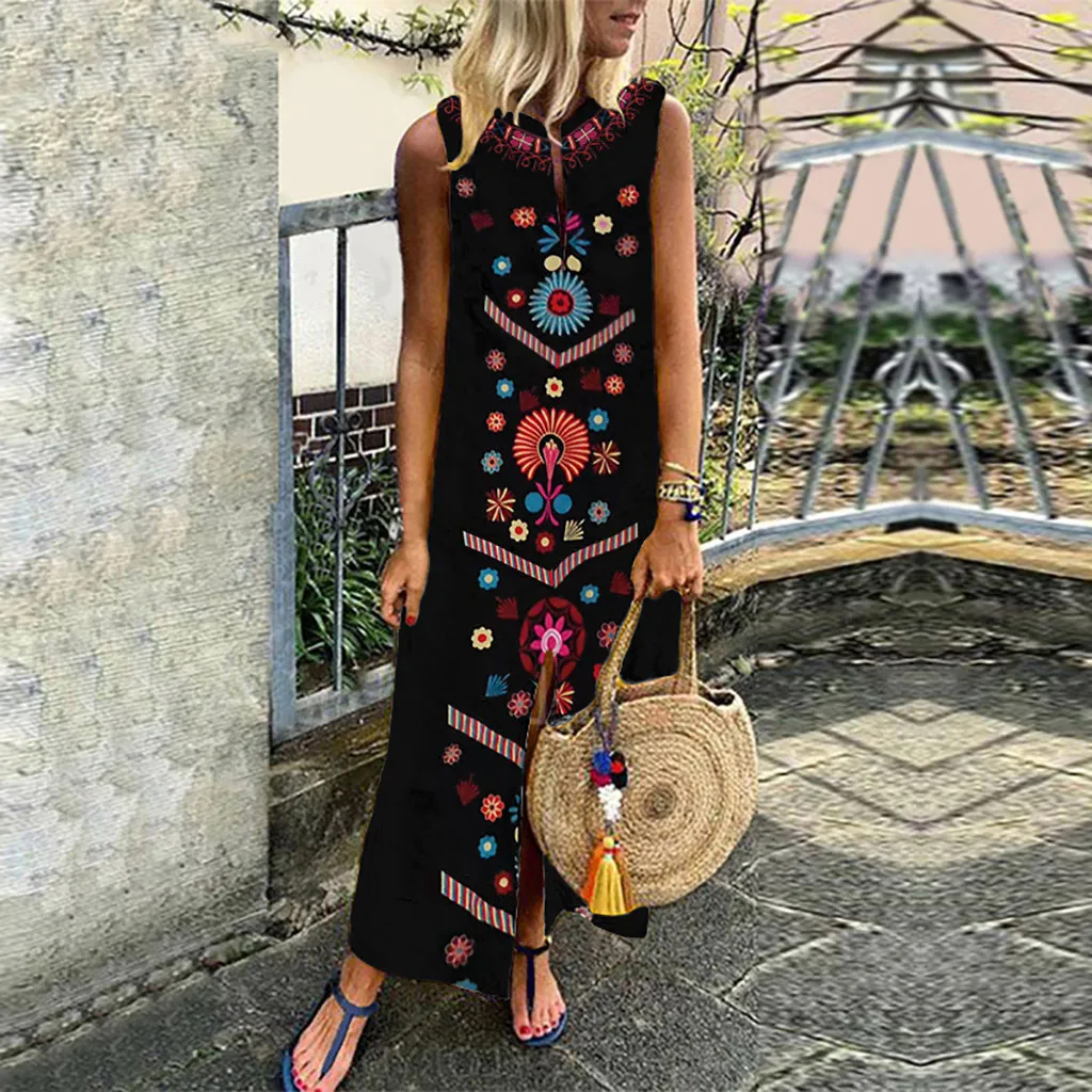 Summer Dress Women Printed Sleeveless V-neck Maxi Dress Hem Baggy Kaftan Long Dress Fashion New Sexy Casual Dress
Summer Dress Women Printed Sleeveless V-neck Maxi Dress Hem Baggy Kaftan Long Dress Fashion New Sexy Casual Dress