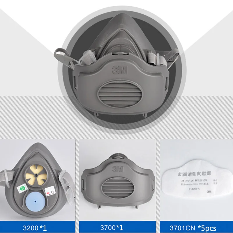 3M 3200 Masks + 5pcs 3701CN Filter cotton Half Face Dust-proof Mask Anti industrial Conatruction Dust Haze Fog Safety Gas Mask (6)