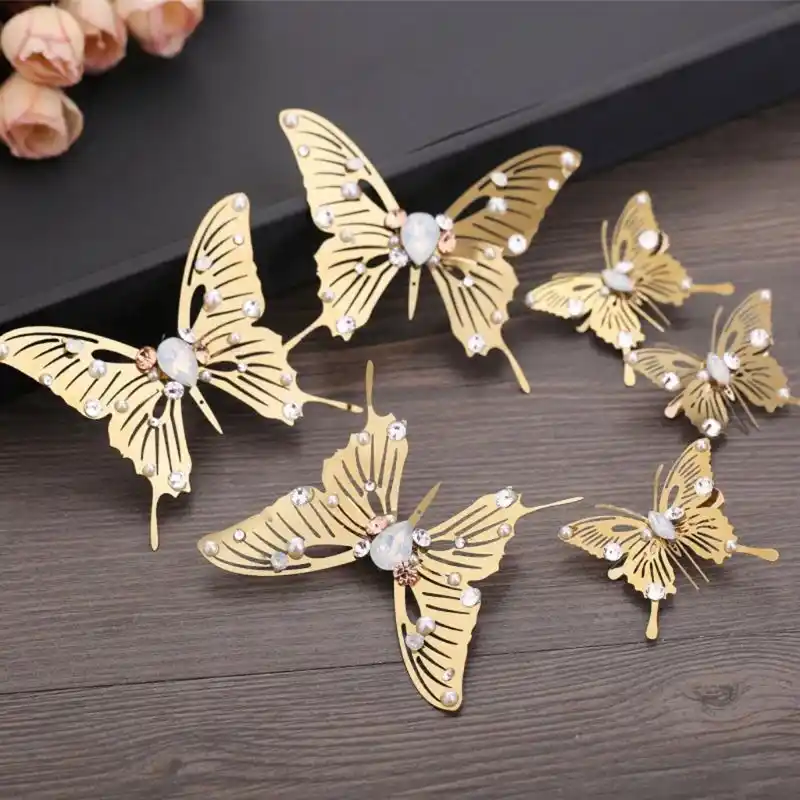 Hair Clip Bride Wedding Golden Butterfly Decoration Women Bridal