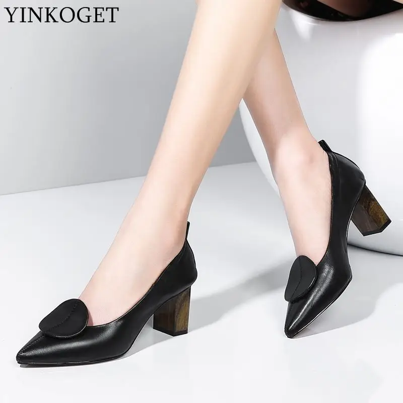 YINKOGET/Модная женская обувь из натуральной кожи на высоком каблуке в стиле ретро