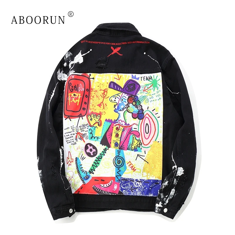 ABOORUN Men's Hip Hop Denim Jackets Oversized Graffiti Painted Jeans Jackets Male Brand Ripped Coat Streetwear x1282
ABOORUN Men's Hip Hop Denim Jackets Oversized Graffiti Painted Jeans Jackets Male Brand Ripped Coat Streetwear x1282