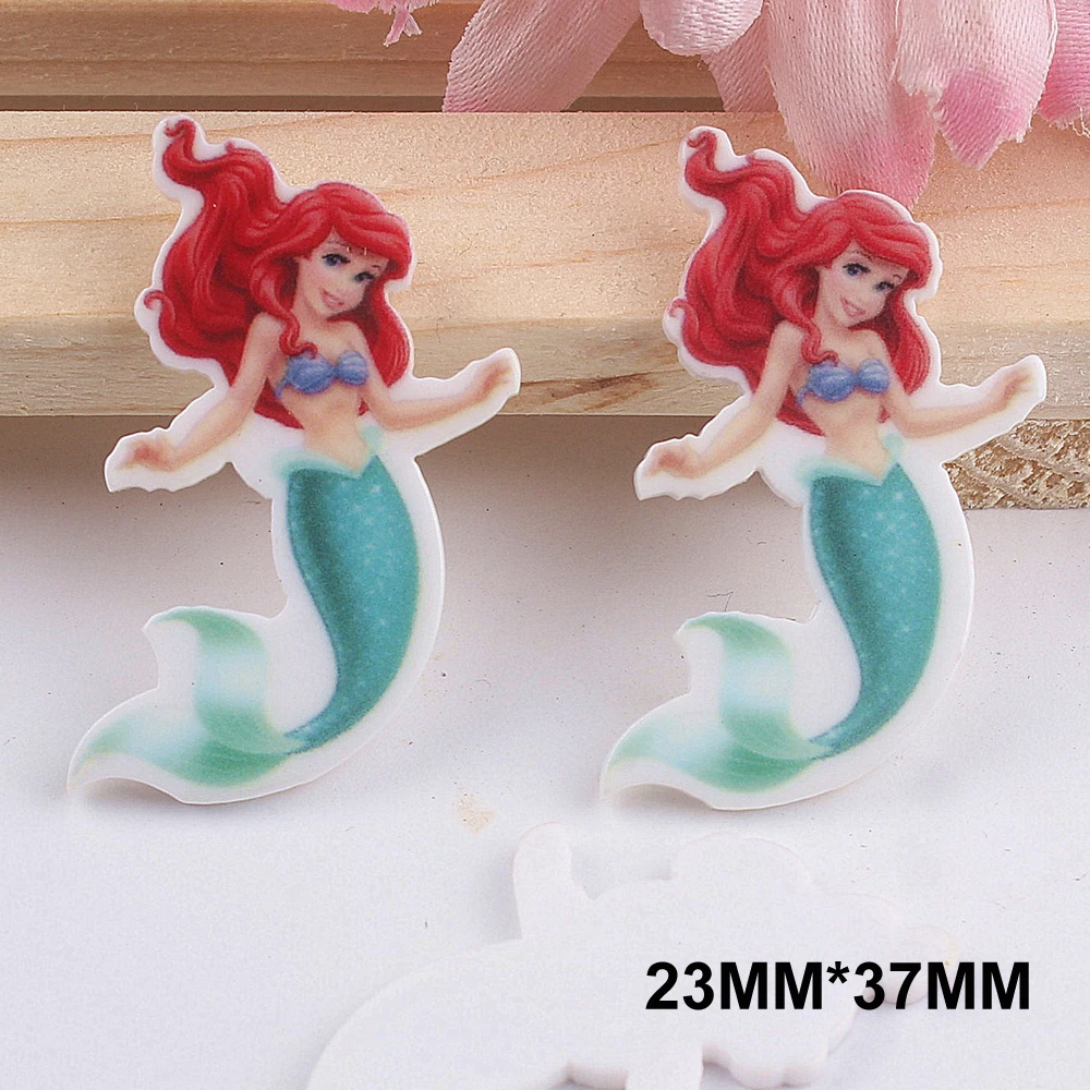 

50pcs 23*37MM Cartoon Little Mermaid Princess Flatback Resin Planar DIY Crafts Resin Cabochon Embellishments Decorations FR270