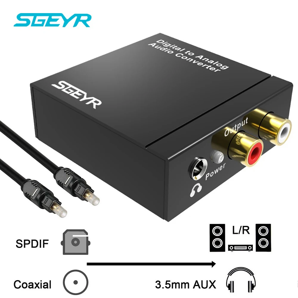 DAC Digital to Analog Converter SGEYR Digital SPDIF Toslink to Analog Stereo Audio L/R Converter 3.5mm Jack(Headphone) Output
DAC Digital to Analog Converter SGEYR Digital SPDIF Toslink to Analog Stereo Audio L/R Converter 3.5mm Jack(Headphone) Output