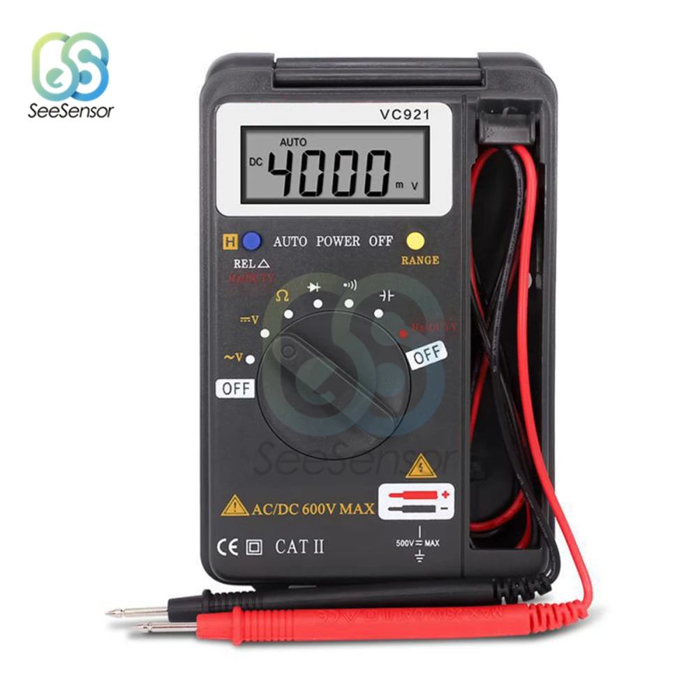 VC921 Handheld Mini LCD Digital Multimeter True-RMS Auto Range Frequency AC/DC Voltage Resistance Capacitance Tester 4000 Counts
VC921 Handheld Mini LCD Digital Multimeter True-RMS Auto Range Frequency AC/DC Voltage Resistance Capacitance Tester 4000 Counts