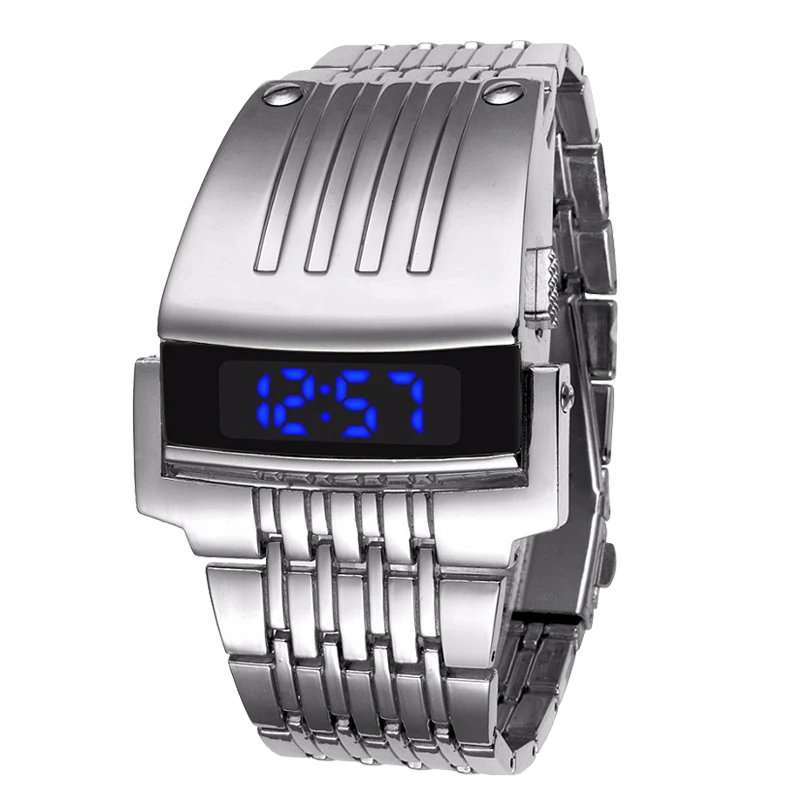 Электронные цифровые часы с фирменным дизайном мужские наручные из нержавеющей