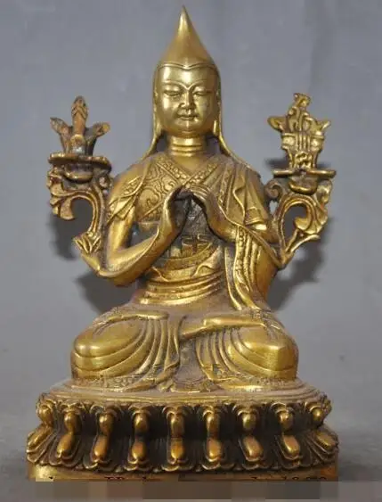 

S00903 Tibetan Buddhism Bronze gilt Seat Lotus Je Tsongkhapa Tsong-kha-pa Buddha Statue