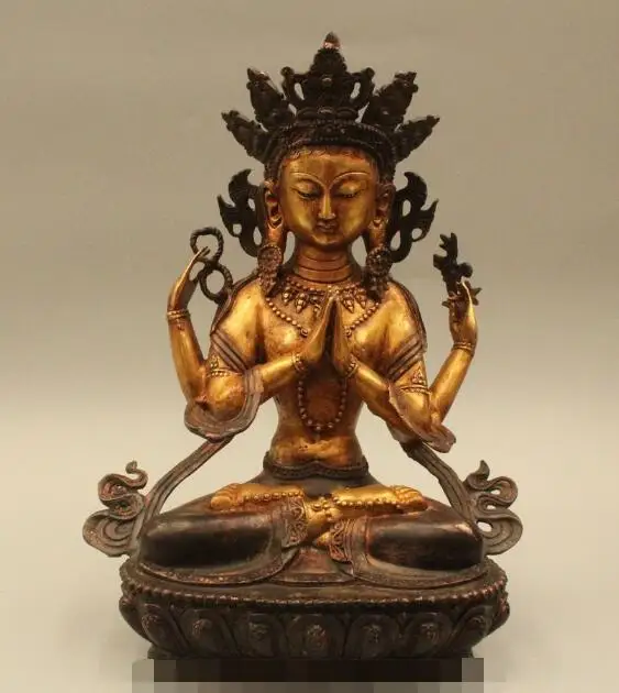 S6271 15"Chinese Tibet Buddhism Folk Bronze Gild Four Hand Kwan-yin Guan Yin Statue D0318
S6271 15"Chinese Tibet Buddhism Folk Bronze Gild Four Hand Kwan-yin Guan Yin Statue D0318