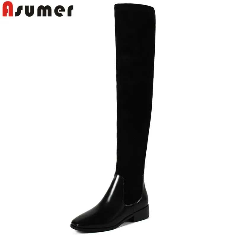 ASUMER black fashion over the knee boots square toe zip autumn winter boots med heels stretch fabric+cow leather boots 2018 new
ASUMER black fashion over the knee boots square toe zip autumn winter boots med heels stretch fabric+cow leather boots 2018 new
