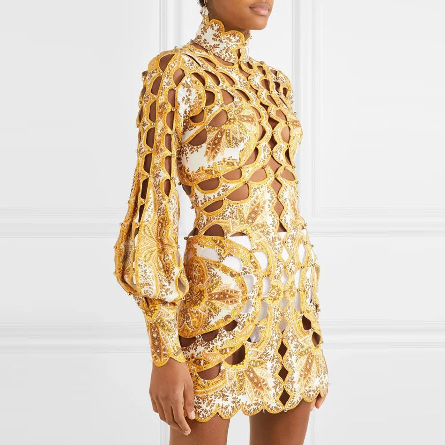 Hot 2019 Summer New Design Glod Elegant Women Dress Hollow Out Beading Stand Collar Long Puff Sleeve Print Sexy Mini Dress
Hot 2019 Summer New Design Glod Elegant Women Dress Hollow Out Beading Stand Collar Long Puff Sleeve Print Sexy Mini Dress