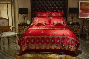 Silk Cotton Red Satin Luxury Wedding Bedding Set Queen King size Embroidery Lace Bedding Sets Bed Sheet/Spread Set Duvet 40
Silk Cotton Red Satin Luxury Wedding Bedding Set Queen King size Embroidery Lace Bedding Sets Bed Sheet/Spread Set Duvet 40