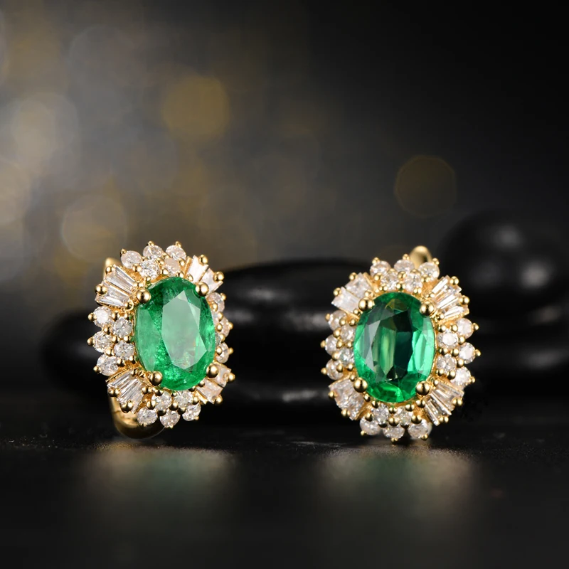 CaiMao 1.6 ct Natural Emerald 18KT/750 Yellow Gold 0.6 ct Round Cut Diamond Stud Earrings Jewelry Gemstone
CaiMao 1.6 ct Natural Emerald 18KT/750 Yellow Gold 0.6 ct Round Cut Diamond Stud Earrings Jewelry Gemstone