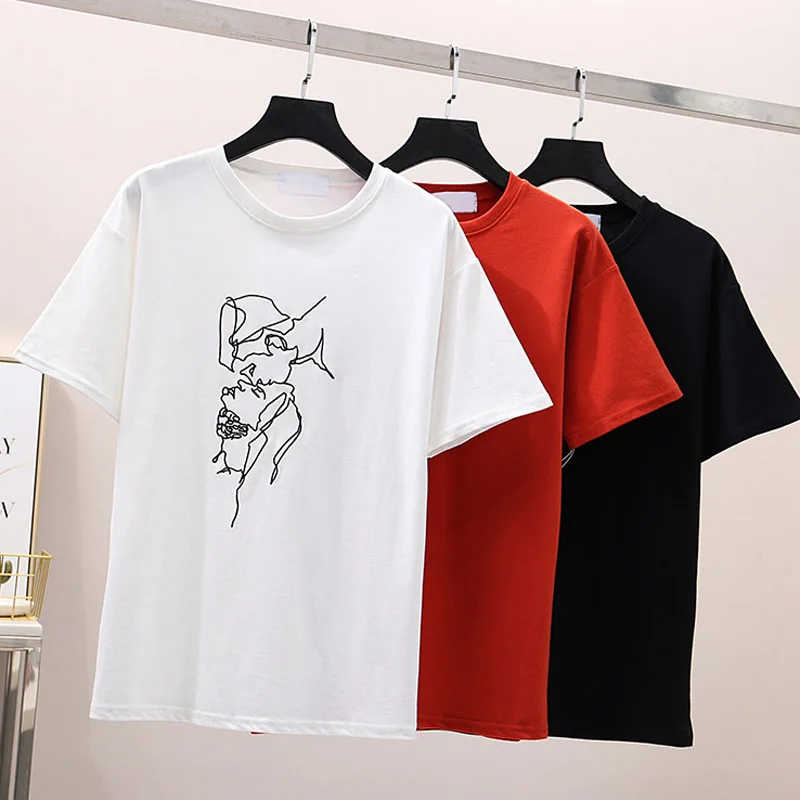 2019 New Fashion Women T-shirt Long Cartoon Embroidery T-shirts Loose Round Neck Pullovers Short-sleeved Ladies Tops Summer W102
2019 New Fashion Women T-shirt Long Cartoon Embroidery T-shirts Loose Round Neck Pullovers Short-sleeved Ladies Tops Summer W102