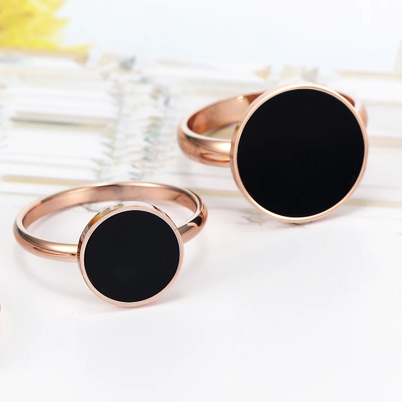 New Design Brand Ring For Women Titanium Steel Black Enamel Three Wide Rose Gold Color Beauty Anillos Female Rings Jewelry Gift 39