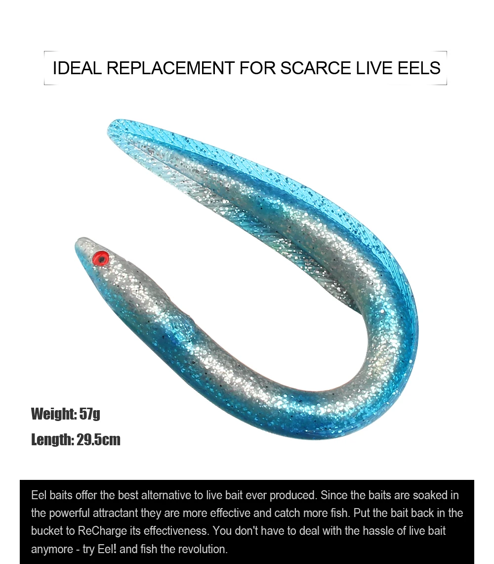 3pcLot Simulation Of Three-Dimensional Eel Lure Soft Baits Sinking Fishing Lure 29.5cm, 57g, 5 Colors Eels For Big Game (1)