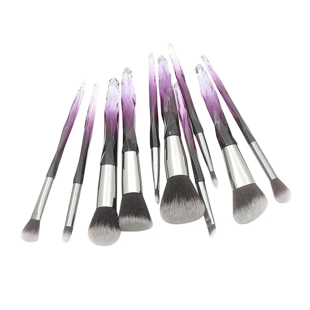 

10 Pcs Crystal And Diamond Transparent Handle Cosmetic Brush Set maquiagem profissional completa kit eyelash curler tools 04*