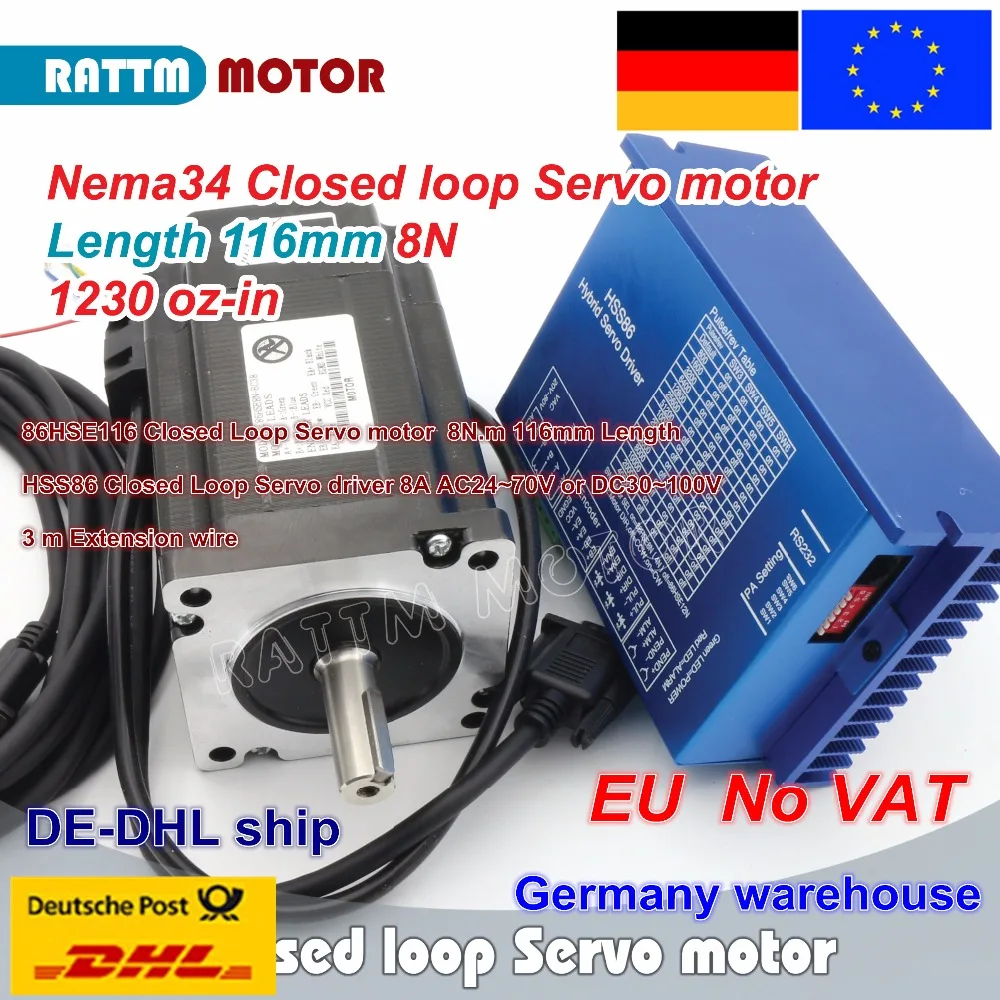 

EU Free VAT Nema34 8N.m Closed Loop Servo motor L-116mm Stepper Motor 6A & HSS86 Hybrid Step-servo Driver 8A CNC Controller Kit