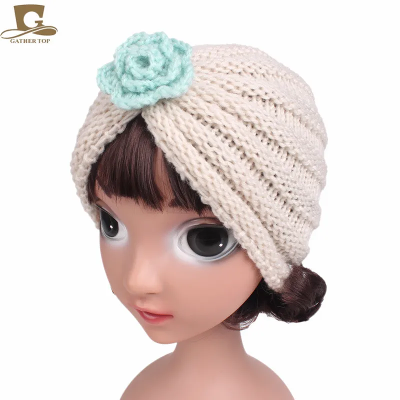 New fashion Winter kids crochet flower knit beanie girl handmade turban hat warm cap | Детская одежда и обувь