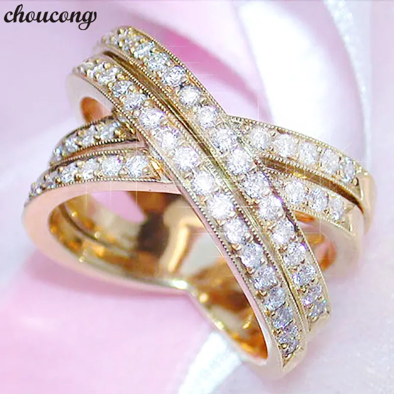 choucong Handmde Cross ring Pave setting AAA Zircon Cz Yellow Gold Filled Engagement Wedding Band Rings for women men Jewelry | Украшения и