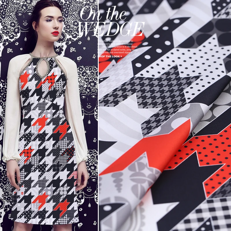 19 Spring New 108cm wide 100% Silk Stain Charmeuse Fabric Women Dress Houndstooth Digital Print Cloth DIY Sewing Free Shipping
19 Spring New 108cm wide 100% Silk Stain Charmeuse Fabric Women Dress Houndstooth Digital Print Cloth DIY Sewing Free Shipping