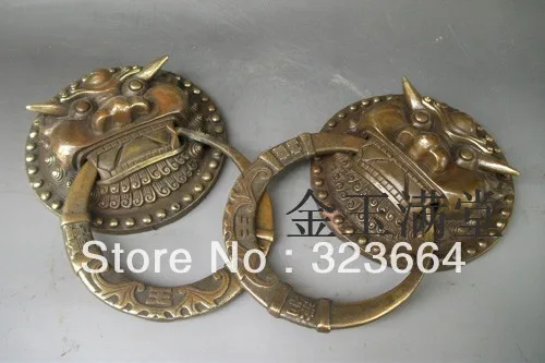 Rare, Chinese Bronze Carved statue ' Lionhead ' Knocker Pair