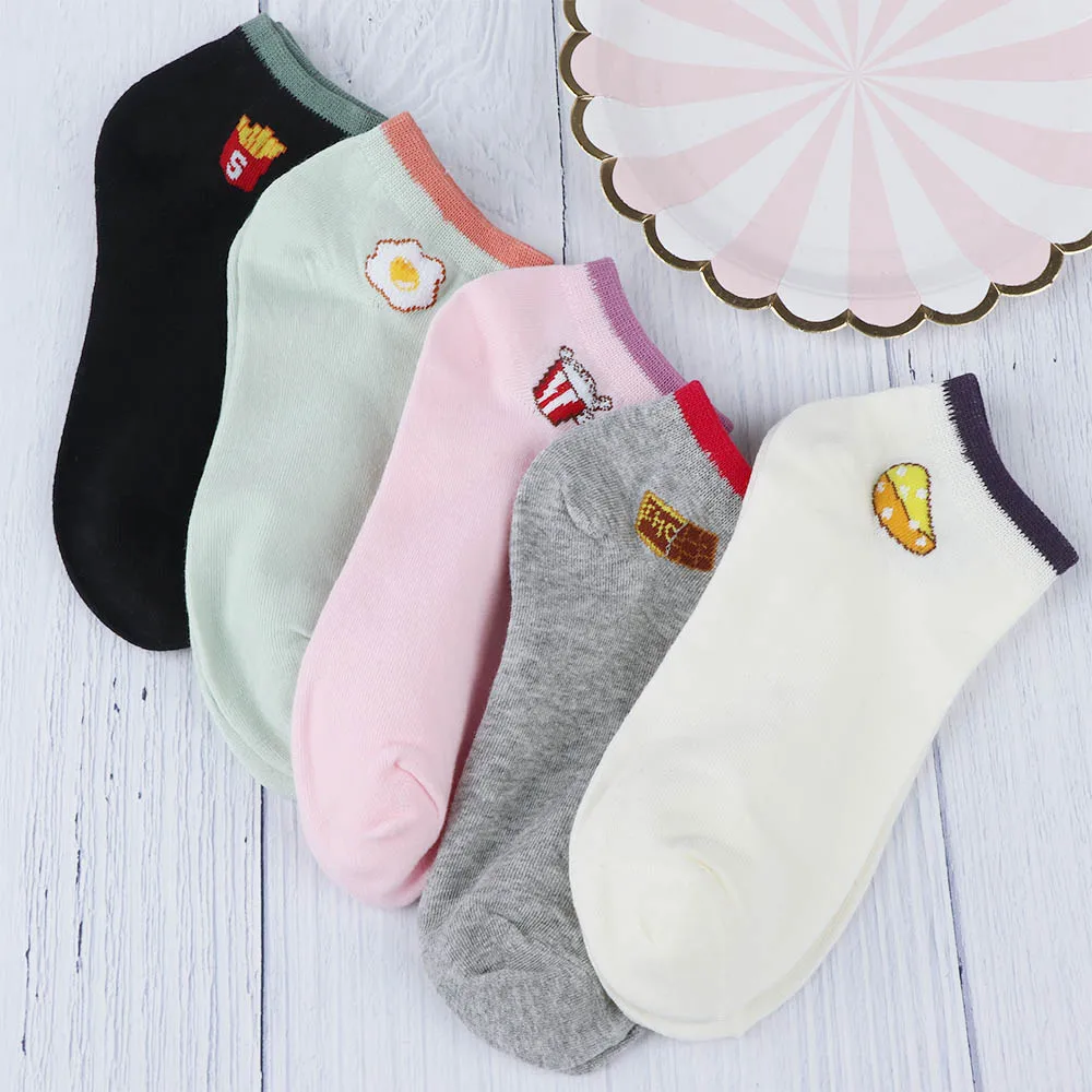 Cartoon Fries Egg Bacon College Style Women Girls Casual Cotton Socks Random Color | Женская одежда