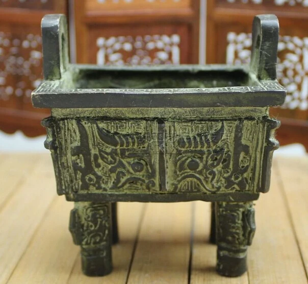 Collection Chinese Bronze Tripod Double Beast Quartet Incense Burner fast Shipping