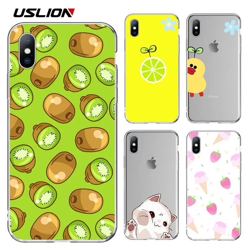 Прозрачный чехол USLION с фруктами для iPhone X XS XR Xs Max мягкий из ТПУ мультяшными