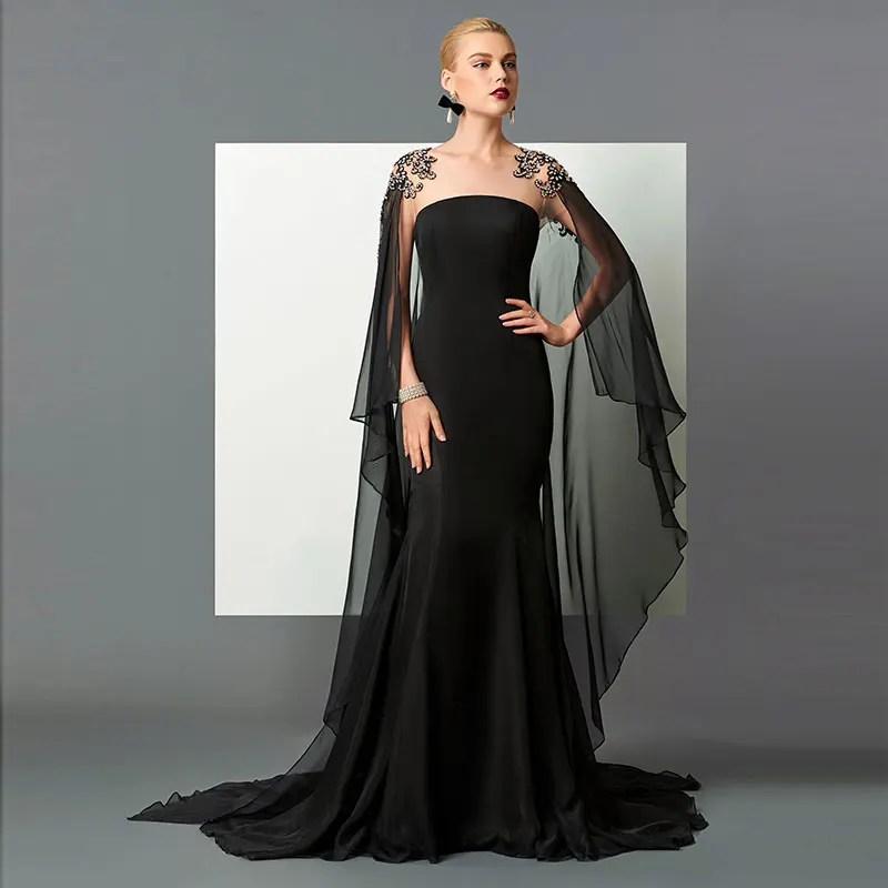 Tanpell Black Evening Dress Scoop Neck Beading Lace Watteau Train Women Floor length Mermaid Evening Dress
Tanpell Black Evening Dress Scoop Neck Beading Lace Watteau Train Women Floor length Mermaid Evening Dress