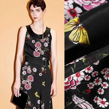 140CM Wide 18MM Floral Print Black Silk Crepe De Chine Fabric for Summer Dress Shirt Scarf Cheongsam Skirt E767
140CM Wide 18MM Floral Print Black Silk Crepe De Chine Fabric for Summer Dress Shirt Scarf Cheongsam Skirt E767