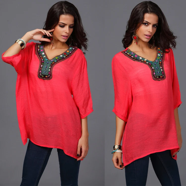 blusas femininas 2014 fashion design plus size women embroidery neck tops ladies sheer blouse shirs low price free shipping
blusas femininas 2014 fashion design plus size women embroidery neck tops ladies sheer blouse shirs low price free shipping