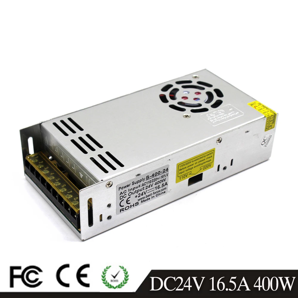 DC Power Supply 24V 16.5A 400w Led Driver Light Transformer 110V 220V AC to DC24V Power Adapter for strip lamp CNC CCTV
DC Power Supply 24V 16.5A 400w Led Driver Light Transformer 110V 220V AC to DC24V Power Adapter for strip lamp CNC CCTV