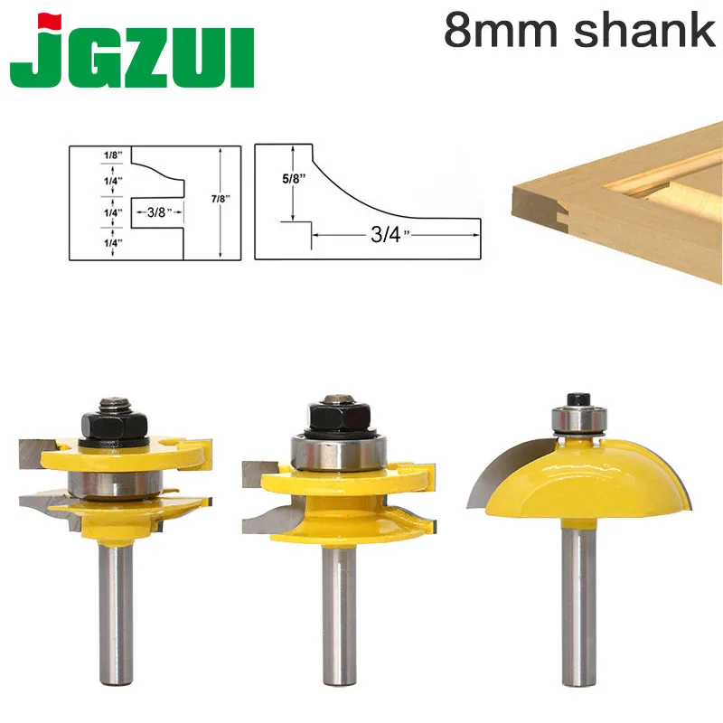 3 шт. набор концевых фрез для деревообработки 8 мм|router bit set|woodworking cuttercabinet door router |