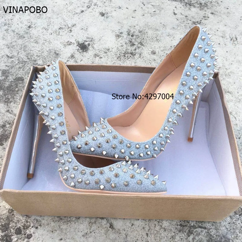 Vinapobo Glitter Spikes Women Fashion Shoes Studded Rivets Silver High Heels Lady Shoes stiletto pumps shoes plus size 35-43
Vinapobo Glitter Spikes Women Fashion Shoes Studded Rivets Silver High Heels Lady Shoes stiletto pumps shoes plus size 35-43