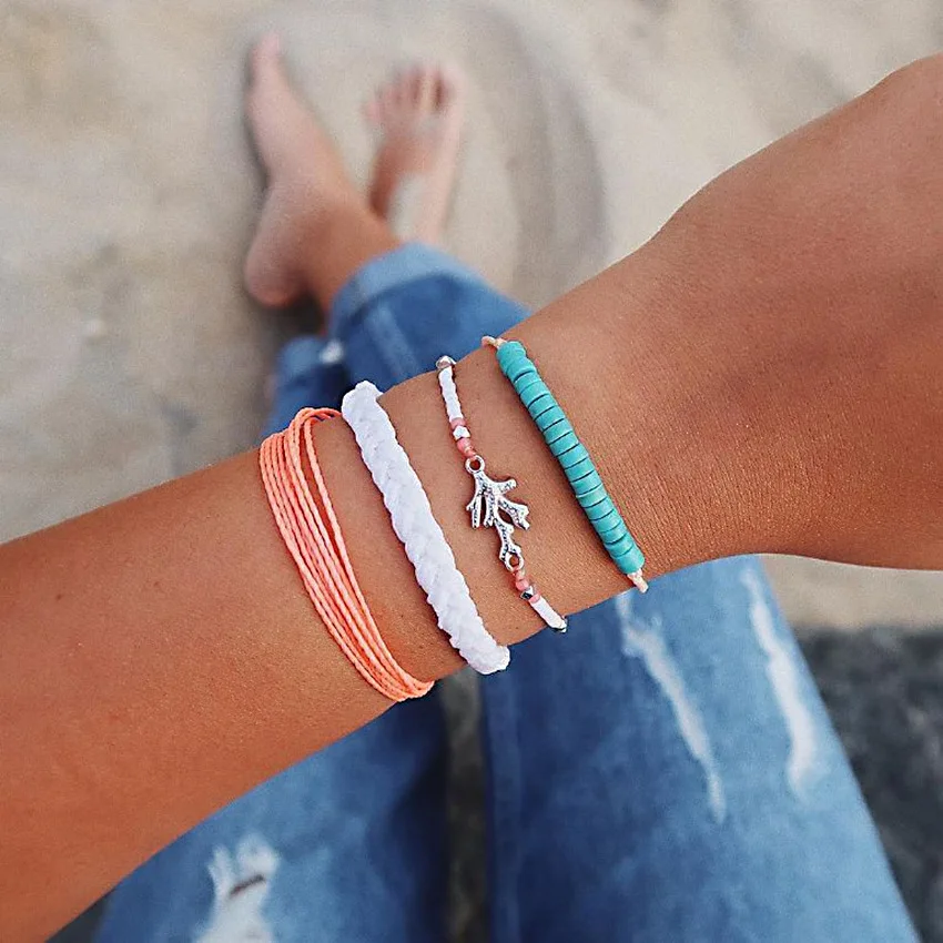 4 Pcs/set Bohemian Coral Multi-layer Bracelet Weave Rope Beaded Braclet 2018 New Fashion Beach Jewelry Cordao Braslet
4 Pcs/set Bohemian Coral Multi-layer Bracelet Weave Rope Beaded Braclet 2018 New Fashion Beach Jewelry Cordao Braslet