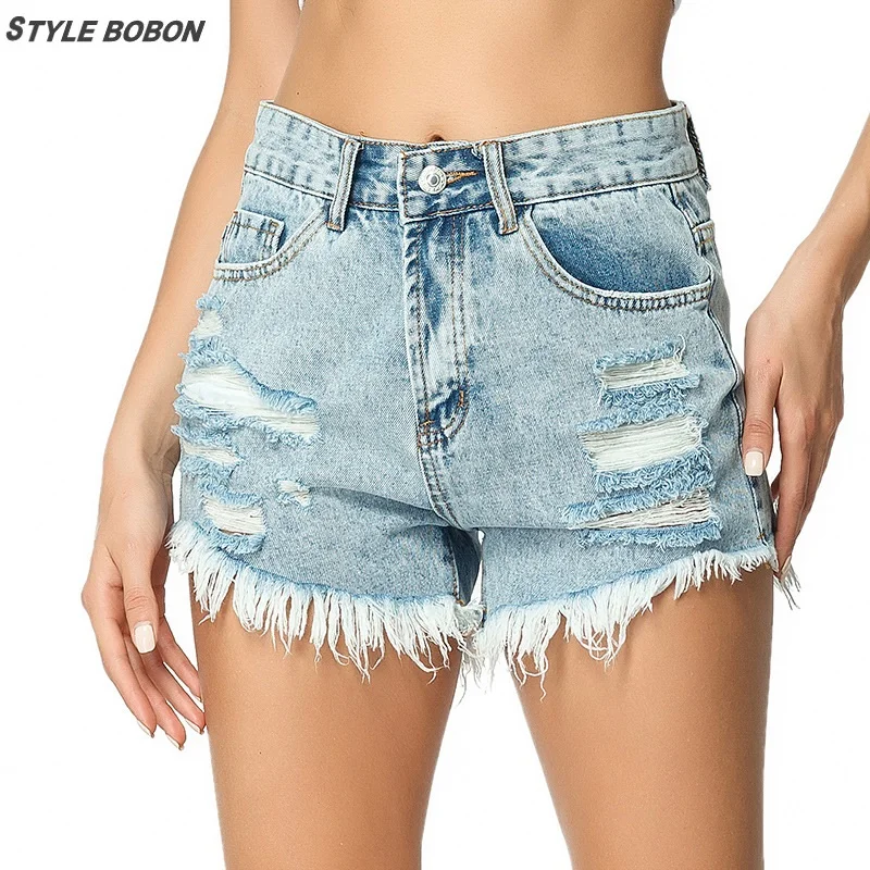 2019 European and American style summer female blue high waist denim shorts women ripped loose burrs hole jeans shorts plus size
2019 European and American style summer female blue high waist denim shorts women ripped loose burrs hole jeans shorts plus size
