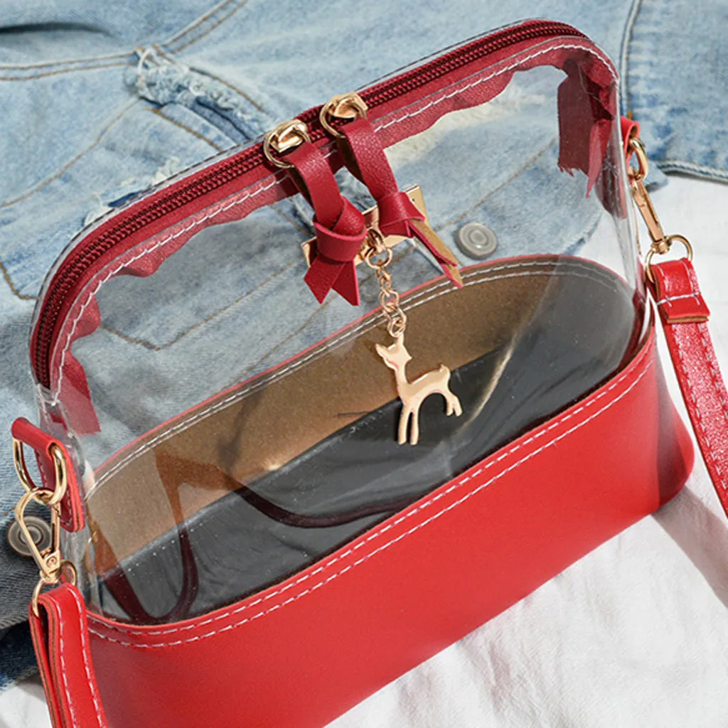 Clear Transparent PVC Shoulder Bags Women Candy Color Bags Purse Solid Color Handbags Fawn Pendant Messenger Bolsa de ombro
Clear Transparent PVC Shoulder Bags Women Candy Color Bags Purse Solid Color Handbags Fawn Pendant Messenger Bolsa de ombro