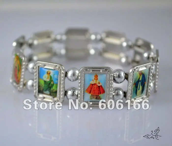 

12pc/lot Alloy Catholic Rosary Beads Bracelet SAINTS JESUS Angel Virgin Mary Religious Bracelets Silver Tone Fashion Jewelry