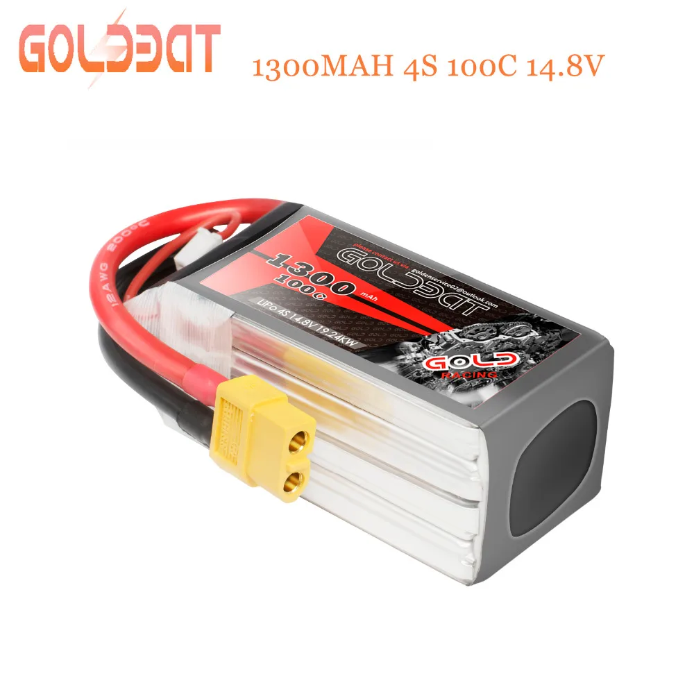 GOLDBAT FPV Lipo Battery 1300mAh 4S 100C Battery 14.8V Drone Battery lipo 4s with XT60 Plug for Heli Airplane Drone FPV Racing
GOLDBAT FPV Lipo Battery 1300mAh 4S 100C Battery 14.8V Drone Battery lipo 4s with XT60 Plug for Heli Airplane Drone FPV Racing