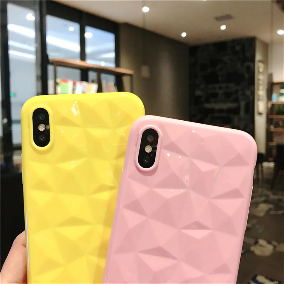 USLION Candy Color Phone Case for iPhone 7 6 6S 8 Plus 3D Diamond Pattern Clear Cover Capa For iPhone XS Max XR X Soft TPU Cases