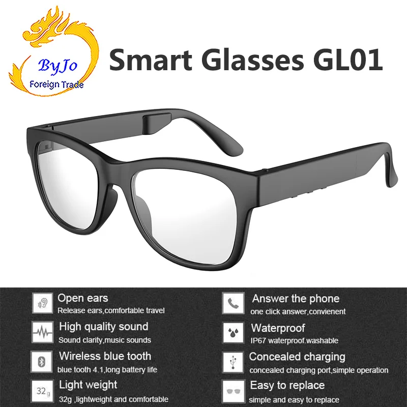 GL01 Bone conduction Bluetooth glasses IP67 Waterproof One-click answering call Compatible with sunglasses and myopia glasses
GL01 Bone conduction Bluetooth glasses IP67 Waterproof One-click answering call Compatible with sunglasses and myopia glasses