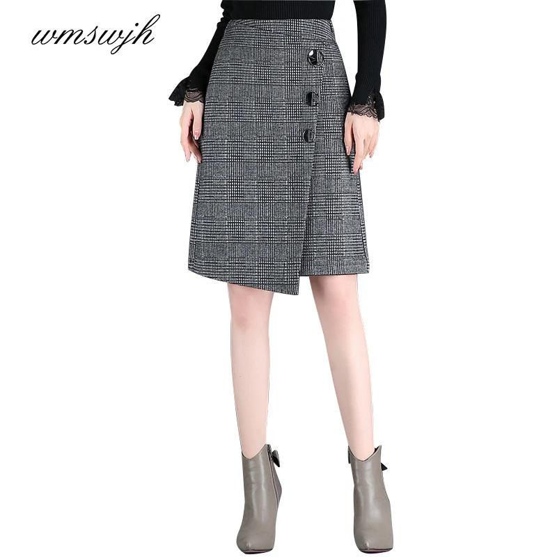 2019 Winter Elegant Plaid Skirts Womens High Waist Asymmetrical Midi Skirts Streetwear Plus Size Ladies Woolen Skirt Jupe Femme
2019 Winter Elegant Plaid Skirts Womens High Waist Asymmetrical Midi Skirts Streetwear Plus Size Ladies Woolen Skirt Jupe Femme
