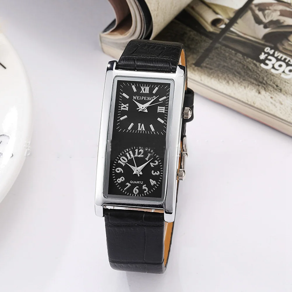 Женские Модные кварцевые часы ретро кожаный ремень мужские с двойным часовым