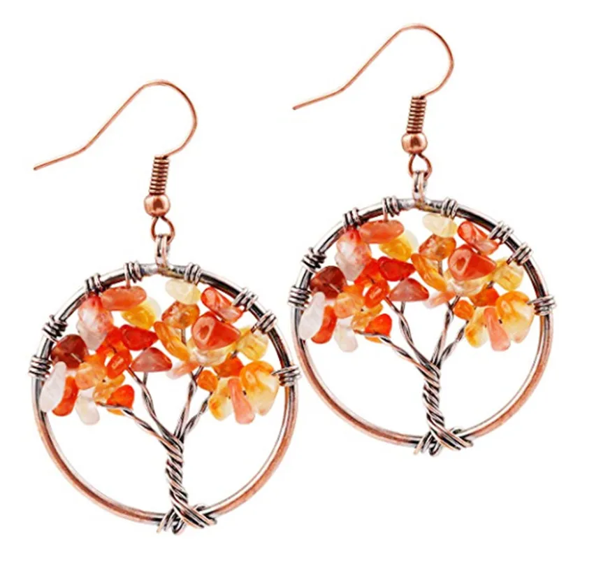FYJS Unique Copper Plated Wire Wrap Tree of Life Carnelian Round Earrings Plant Jewelry
FYJS Unique Copper Plated Wire Wrap Tree of Life Carnelian Round Earrings Plant Jewelry