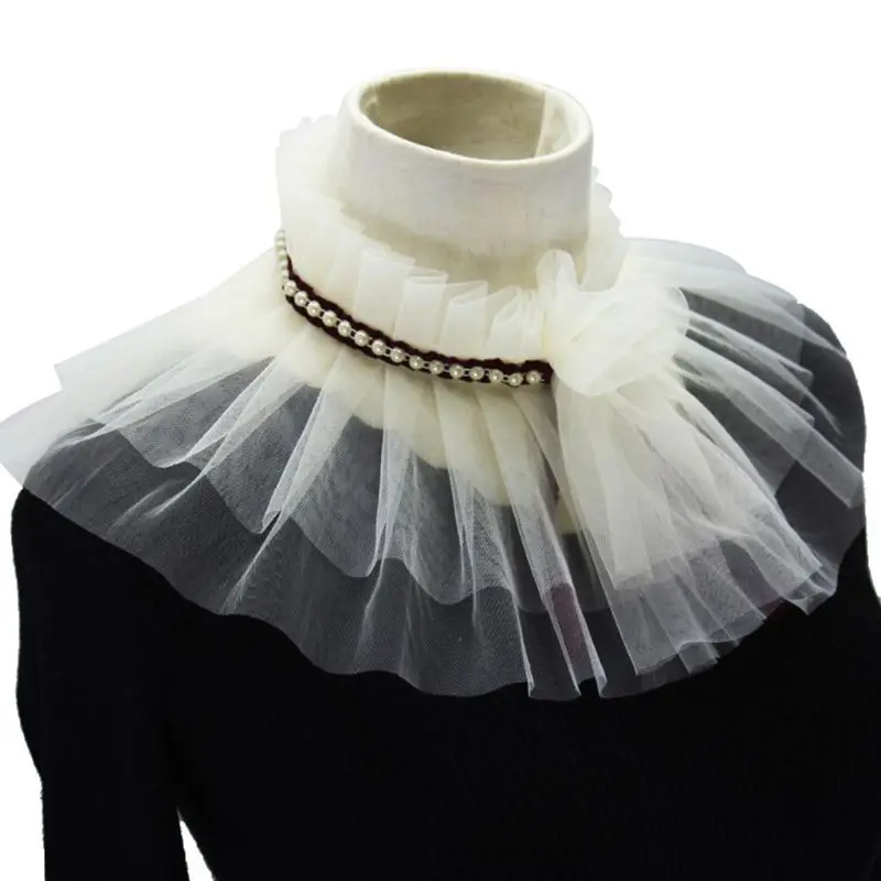Women Double Layer Mesh High Neck Wedding Shawl Bolero Ruffles Pleated Fake Collar Faux Pearl Decor Knotted Bridal Shrug Wrap De
Women Double Layer Mesh High Neck Wedding Shawl Bolero Ruffles Pleated Fake Collar Faux Pearl Decor Knotted Bridal Shrug Wrap De