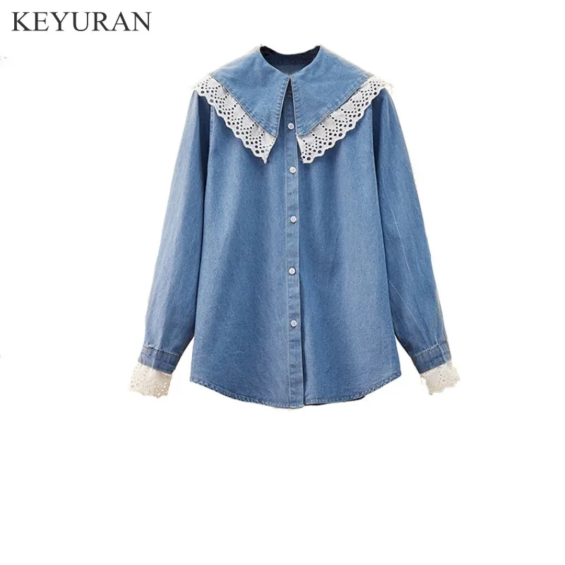 2019 Autumn European Style Women Blouse Lace Collar Simple Solid Color Denim Shirt Long Sleeve Street Ladies Tops Plus Size 5XL
2019 Autumn European Style Women Blouse Lace Collar Simple Solid Color Denim Shirt Long Sleeve Street Ladies Tops Plus Size 5XL
