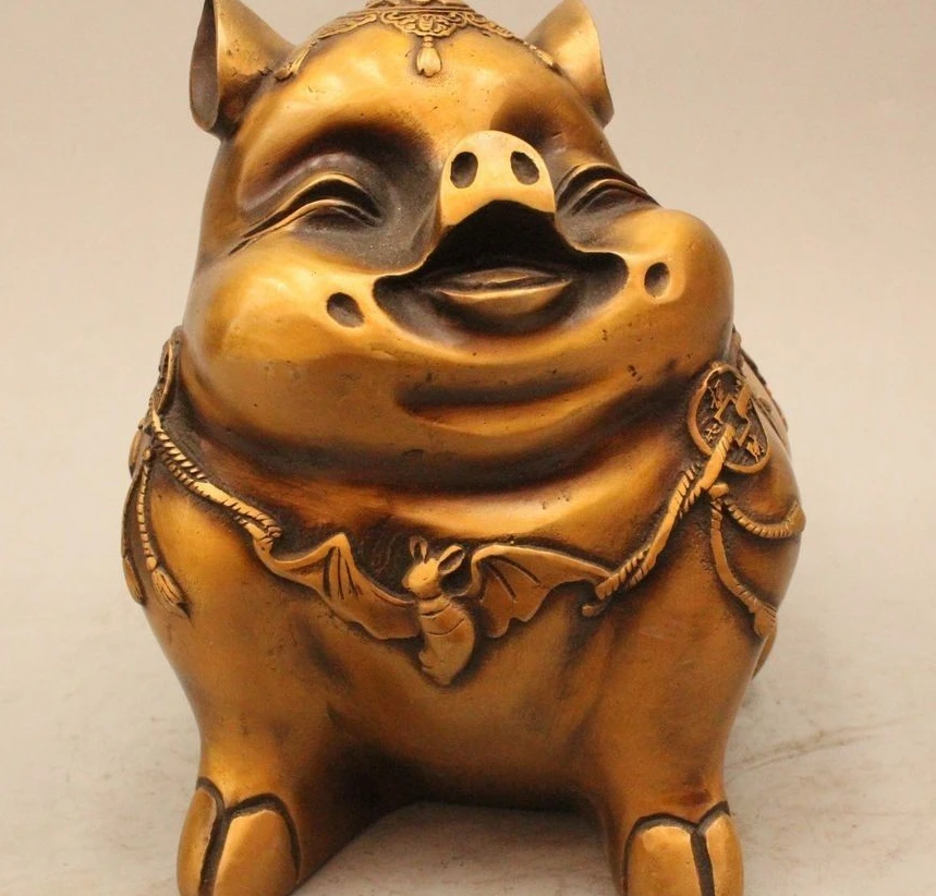 8" Chinese Fengshui Bronze Fu Wealth Zodiac Year Pig Chiropter Statue Sculpture 
8" Chinese Fengshui Bronze Fu Wealth Zodiac Year Pig Chiropter Statue Sculpture