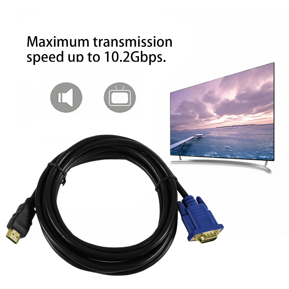 

1.8/3 Meters HDMI To VGA Cable 15Pin Adapter Male to Male Video 1024 x 768p High Definition Super Fast Transfer Rate