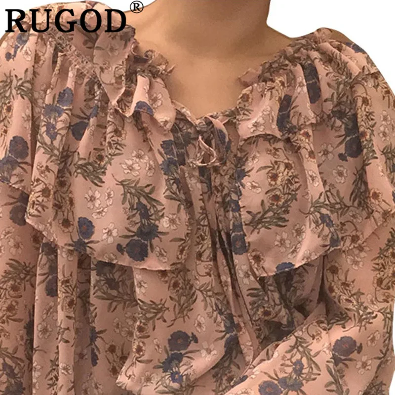 Женская блузка с оборками RUGOD элегантная шифоновая длинным рукавом Повседневная