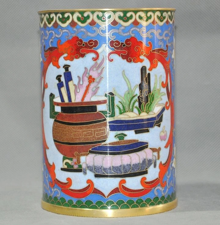 6"Old Chinese dynasty palace Bronze Cloisonne Enamel brush pot pencil vase jar A
6"Old Chinese dynasty palace Bronze Cloisonne Enamel brush pot pencil vase jar A
